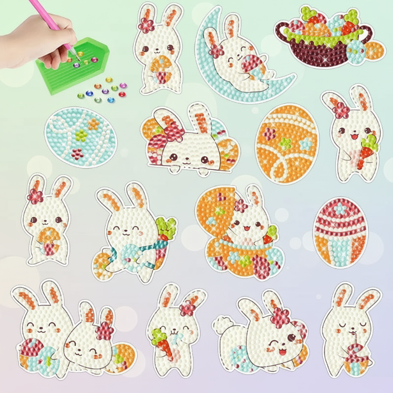 13_2c5d7ed9-d4da-4237-ab3d-2d7a5ec6734e GemArt– Schattig&Glanzend– Diamant Painting Stickers Konijntje A | Educatief Speelgoed - Afbeelding 1