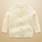 CozyCub– Comfortabel&Modieus– Gebreide Kinder Cardigan Sweater Crème / 73 (3-6 maanden) | Educatief Speelgoed