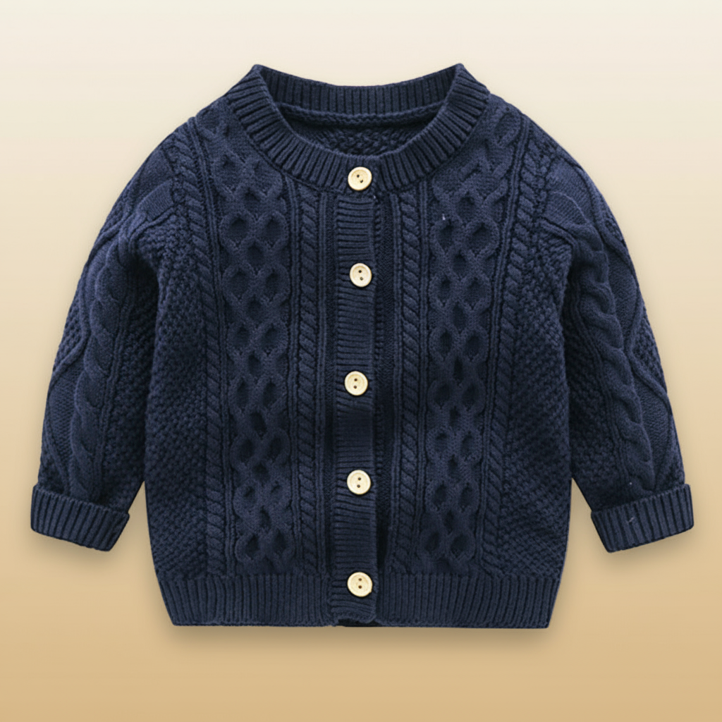 14_5f7edd15-1ac3-4f2a-a3b8-5e659449d47b CozyCub– Comfortabel&Modieus– Gebreide Kinder Cardigan Sweater Donkerblauw / 73 (3-6 maanden) | Educatief Speelgoed - Afbeelding 1