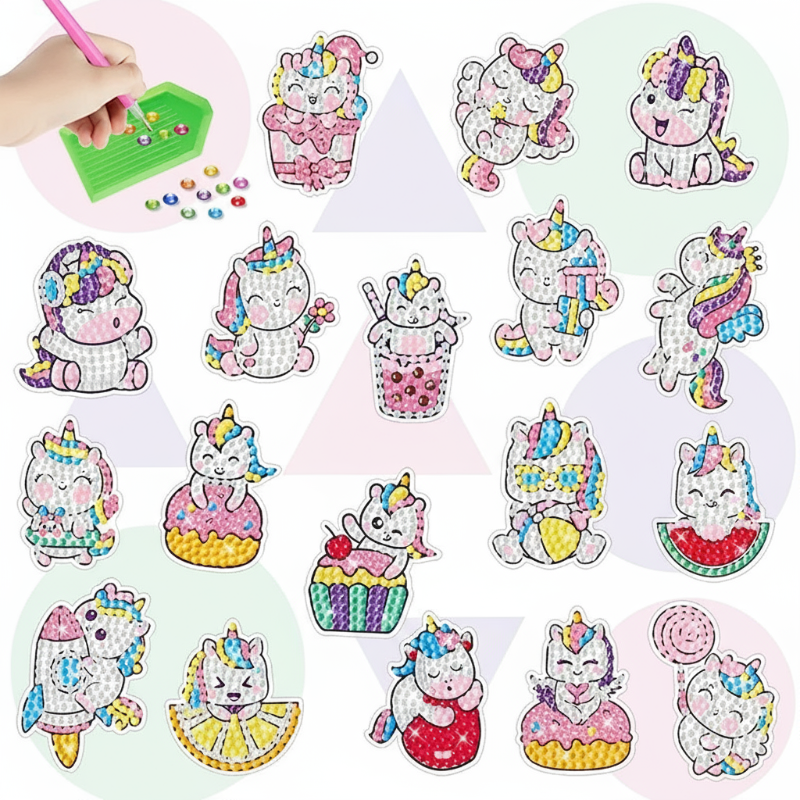 15_67ecb3bb-000c-4c8c-83e2-9430c23addb2 GemArt– Schattig&Glanzend– Diamant Painting Stickers Eenhoorn A | Educatief Speelgoed - Afbeelding 1