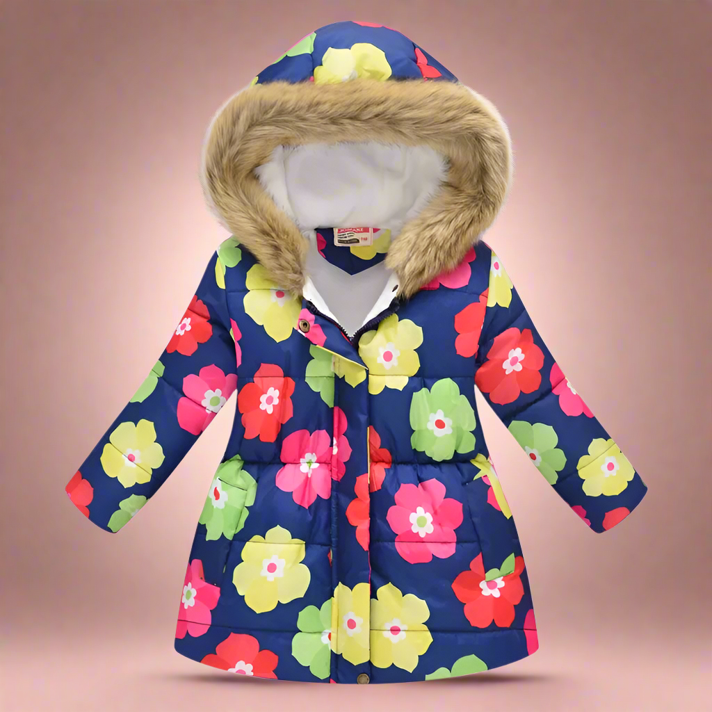 16_0e00e8e7-ff22-4708-9e9a-bbda5dd8a570 CozyTrend– Elegant&Knus– Gewatteerde Winterjas voor meisjes Kleurrijke bloemenprint / 140 (7-8 jaar) | Educatief Speelgoed - Afbeelding 1