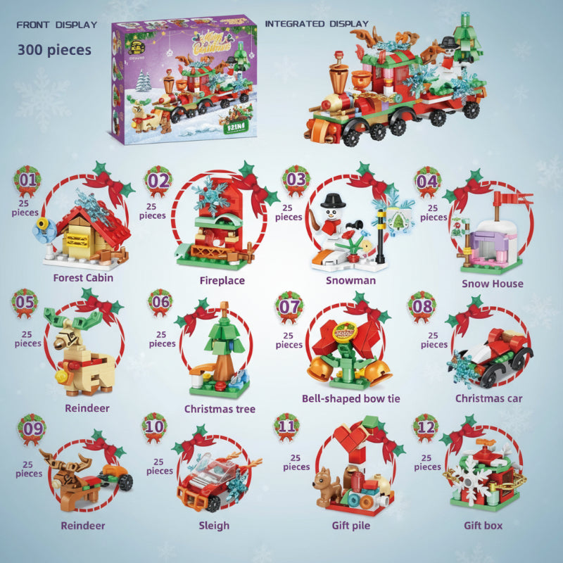16_51e1b3ad-33cb-4e67-9717-c4bd8d89e9cd HolidayBlocks– Vrolijk&Decoratief– Kerst Mini Bouwstenen Kersttrein (12 in 1) | Educatief Speelgoed - Afbeelding 1