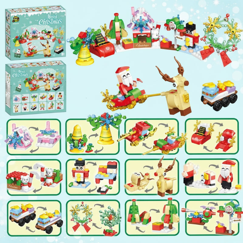 17_388dd3f7-fa26-496b-bdcd-cd9098c98fd3 HolidayBlocks– Vrolijk&Decoratief– Kerst Mini Bouwstenen Kerstfeest (12 in 1) | Educatief Speelgoed - Afbeelding 1