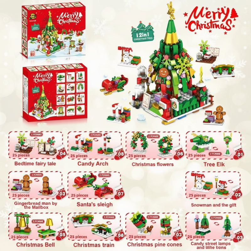 18_9dea15c8-831a-40e1-8184-9ddbe8a254ab HolidayBlocks– Vrolijk&Decoratief– Kerst Mini Bouwstenen Kerstboom (12 in 1) | Educatief Speelgoed - Afbeelding 1