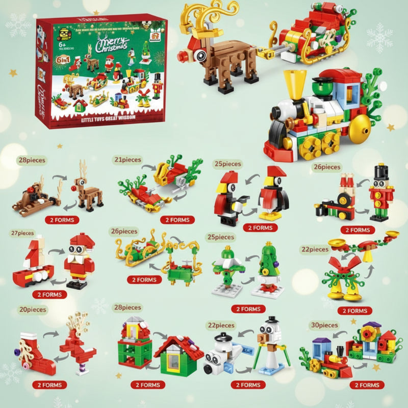 19_a670c88a-17cd-4bd2-953a-9dea910e328c HolidayBlocks– Vrolijk&Decoratief– Kerst Mini Bouwstenen Arrenslee&Trein (12 in 1) | Educatief Speelgoed - Afbeelding 1