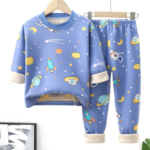 Mini Fashion™ - Kinder Cartoon Fleece Pyjama Blauw - Ruimte / Maat 90 (2-3 jaar) | Educatief Speelgoed