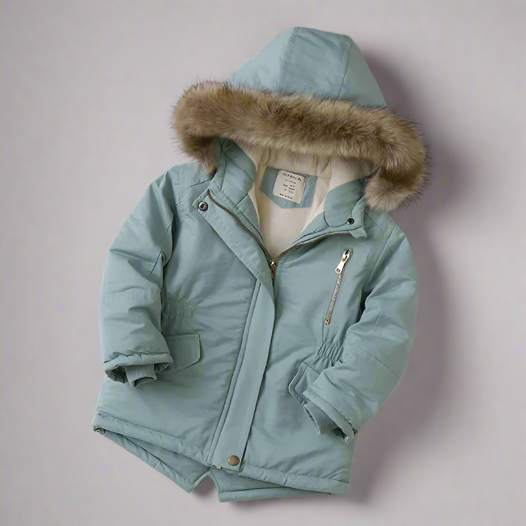 1_283f8fd9-39e4-416f-988f-c54c66f3b86c CozyTrend– Elegant&Warm– Parka Winterjas met Bontkraag Teal / 130 (7–8 jaar) | Educatief Speelgoed - Afbeelding 1