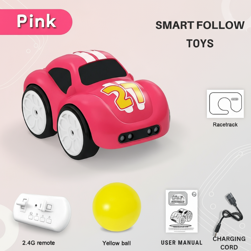 1_2ec9935d-c970-47a7-af39-8440c6ccf7cf TinyRacer– Tekenplezier&Slim Rijden– Autonome Cartoon Auto Roze | Educatief Speelgoed - Afbeelding 1