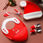 MiniMeal– Veilig&Antislip– Siliconen Peuterbord Set met Bestek ?Kerstmis (set van 5) | Educatief Speelgoed