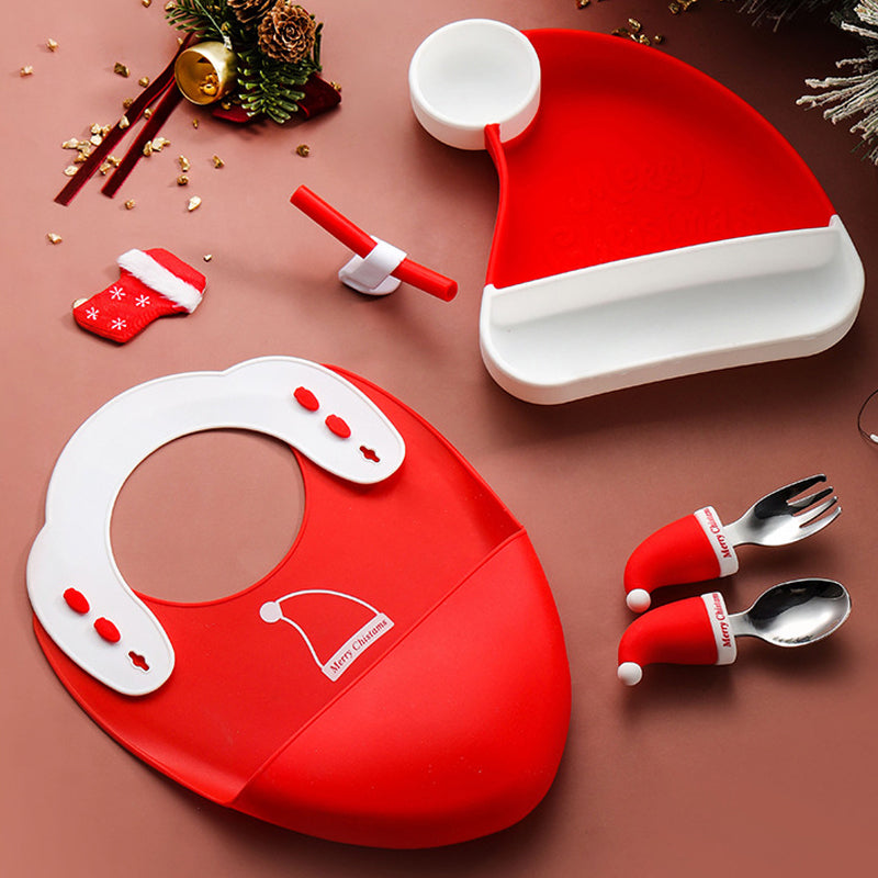 1_3db8c91b-cbd9-47b3-981c-682881a54273 MiniMeal– Veilig&Antislip– Siliconen Peuterbord Set met Bestek ?Kerstmis (set van 5) | Educatief Speelgoed - Afbeelding 1
