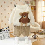 Mini Fashion™ - Warm&Zacht– Tweedelige Kinder Kleding Set Beer / 73 (3–6 maanden) | Educatief Speelgoed