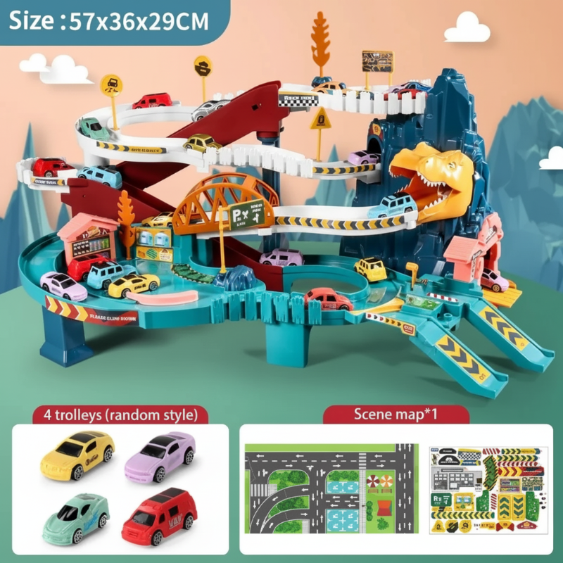 1_75805c8e-a59d-4be3-86b9-9c69f7b12f62 JurassicRun– Stoer&Leerzaam– Dino Racebaan met Auto’s 4 auto's | Educatief Speelgoed - Afbeelding 1