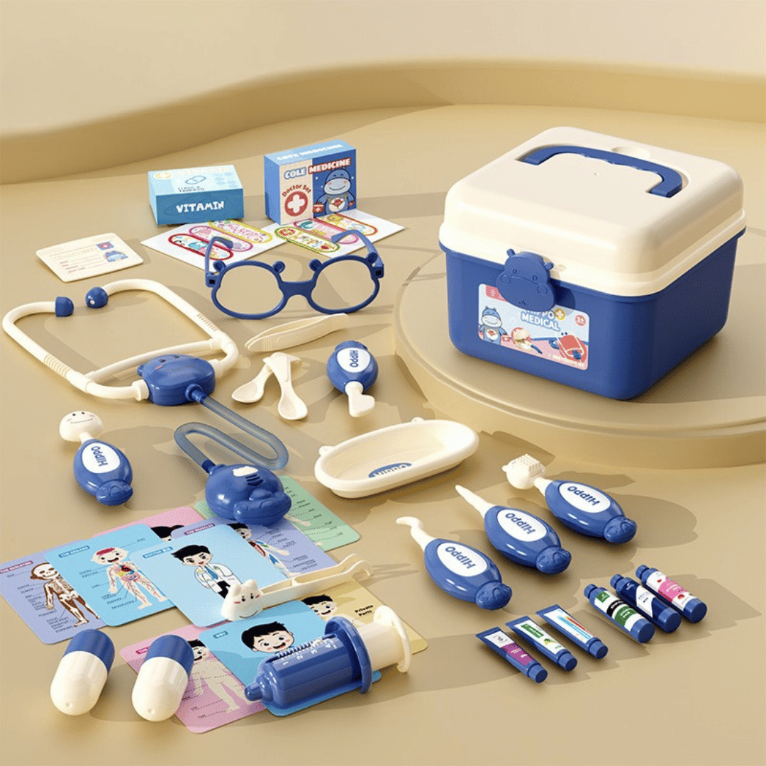 1_88eccb6a-d4c8-4ff6-93c5-8a7d48fd43ca Hippo Doctors Set™ - Mini Dokters in Actie - Speelgoed Doktersset 37 stuks / Blauw | Educatief Speelgoed - Afbeelding 1