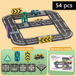 MagnetoTrack– Creatief&Speels– Magnetische tegels Autoset Op de weg (L) - 54 stuks | Educatief Speelgoed