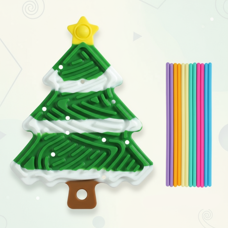 1_c7087dfd-e024-4e32-b44a-3bb8759c7c5b FidgetFrost– Speels&Zacht– Siliconen Busy Board Groene Kerstboom | Educatief Speelgoed - Afbeelding 1