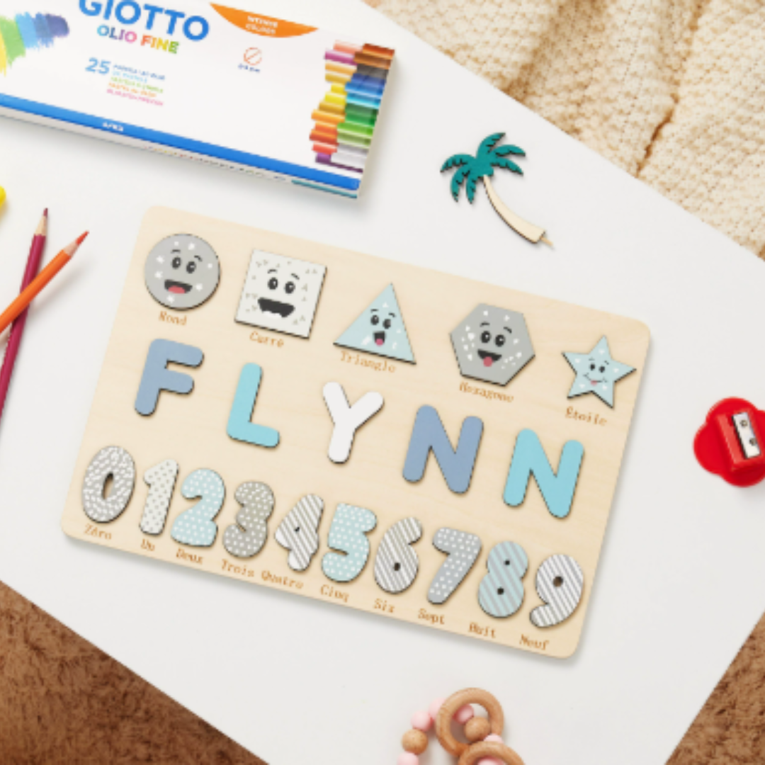 1_fa0c994e-00d5-4d2f-9a3d-5050512df4e7 Woods™ - Geef een blijvende herinnering! - Gepersonaliseerde puzzel Vormen&Cijfers - Turquoise | Educatief Speelgoed - Afbeelding 1