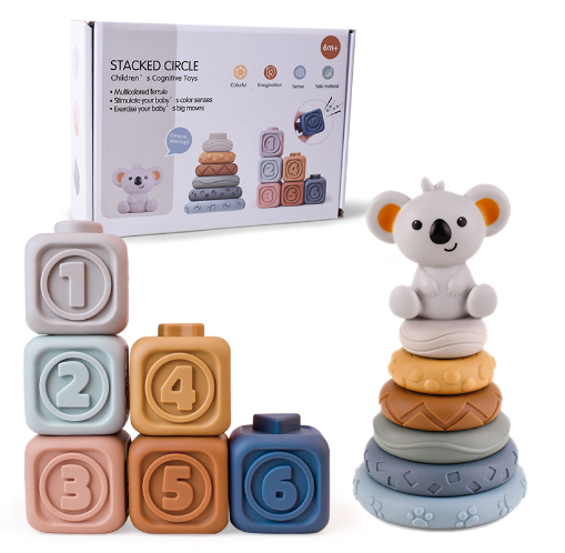 20231012191424 Koala Cubes™ - Tandvriendelijke toren - Bijtring speelgoed Set van 12 + Gratis Koala | Educatief Speelgoed - Afbeelding 1