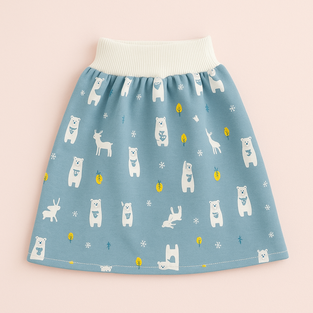 20250427_1123_Scandinavian_Style_Skirt_remix_01jsv8xavve6n92tezcdgqdgrn Baby Training Pants™ - Zindelijkheidstraining met een twist - Oefenbroek Rokje / Blauw bosdieren / M (0-3 jaar) | Educatief Speelgoed - Afbeelding 1