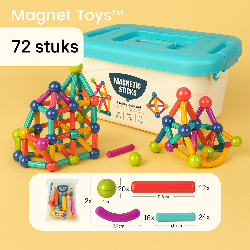 20250429_1218_Magnetic_Sticks_Set_remix_01jt0gtx16fpst7as263rv8dej_1 Magnet Toys™ - Ontwikkel de creativiteit - Magnetische sticks 72 stuks | Educatief Speelgoed - Afbeelding 1