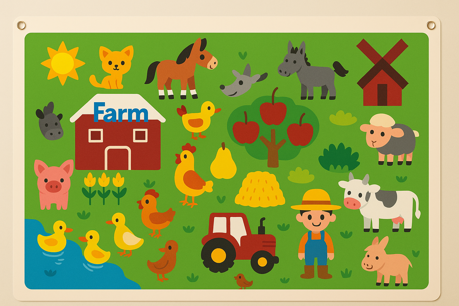 20250509_0625_Farmyard_Scene_remix_01jtsmkkjsftwt7h02nd7dzkhp FeltBoard™ - Eindeloos ontdek- en speelplezier! - Viltbord Boerderij | Educatief Speelgoed - Afbeelding 1