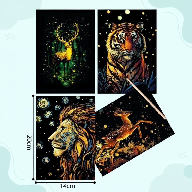 2_11849159-caa3-433d-bcc7-a589b7793731 GlowArt– Glow-in-the-dark – Kraskaarten Set Dier A | Educatief Speelgoed - Afbeelding 1