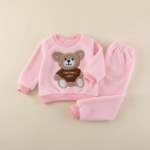 Mini Fashion™ - Comfortabel&Warmerend– Herfst/Winter Pakje Roze fleece set met grote beer / 90 (18–24 maanden) | Educatief Speelgoed