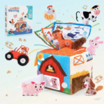 BabyBarn– Zacht&Leren– Boerderijhuis met Pluche Dieren Tissuebox met dieren | Educatief Speelgoed
