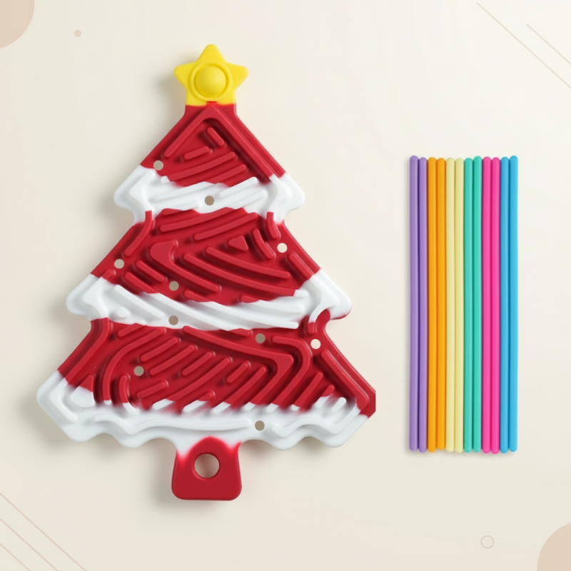 2_76aa83b3-8536-4348-b45d-2c0a39d06e74 FidgetFrost– Speels&Zacht– Siliconen Busy Board Rode Kerstboom | Educatief Speelgoed - Afbeelding 1