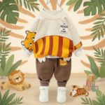 Mini Fashion™ - Warm&Zacht– Tweedelige Kinder Kleding Set Tijger / 80 (9–12 maanden) | Educatief Speelgoed