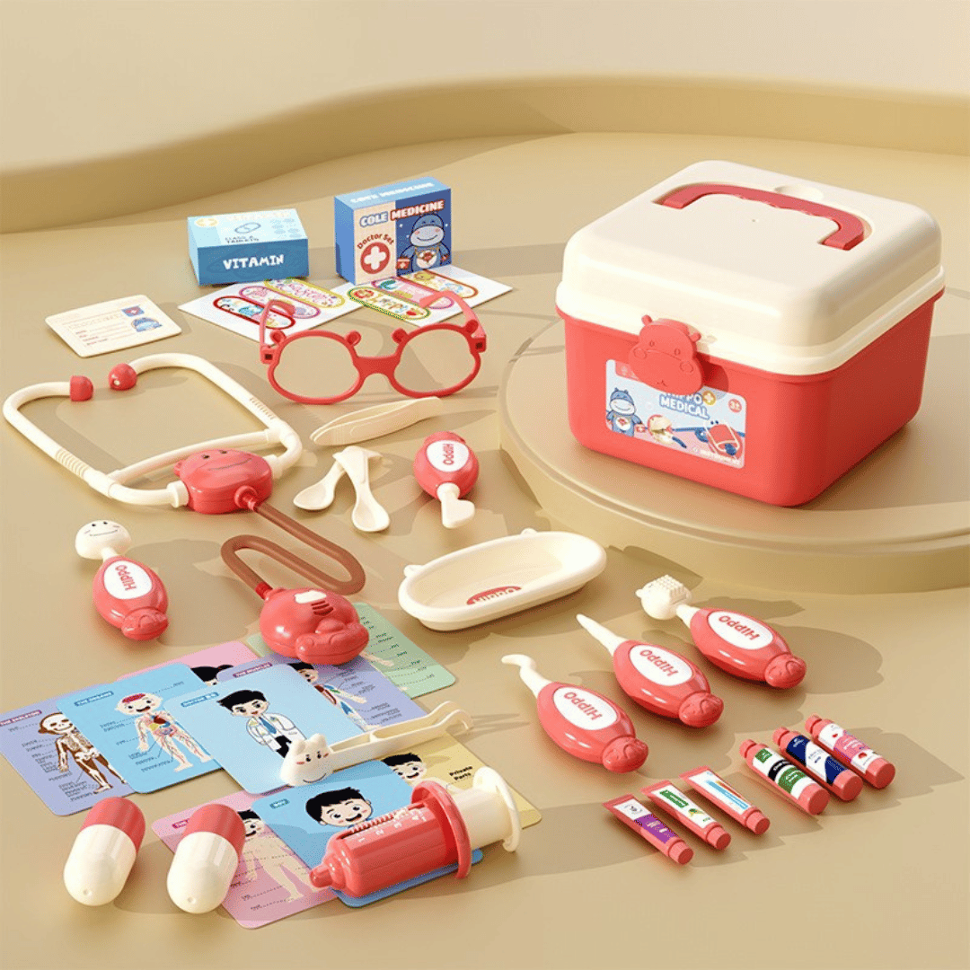 2_a5d45a9c-6f32-463e-acc5-9fdb51c062d0 Hippo Doctors Set™ - Mini Dokters in Actie - Speelgoed Doktersset 37 stuks / Rood | Educatief Speelgoed - Afbeelding 1