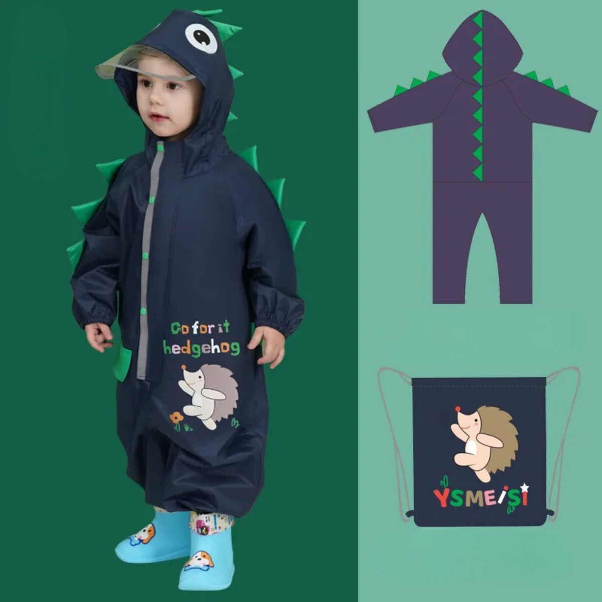 2_b0b62b40-0c63-45fa-b7a9-d463e3452aa7 Mini Fashion™ - Poncho - Kinder Regenjas Donkerblauwe Egel / 116 (6-7 jaar) | Educatief Speelgoed - Afbeelding 1