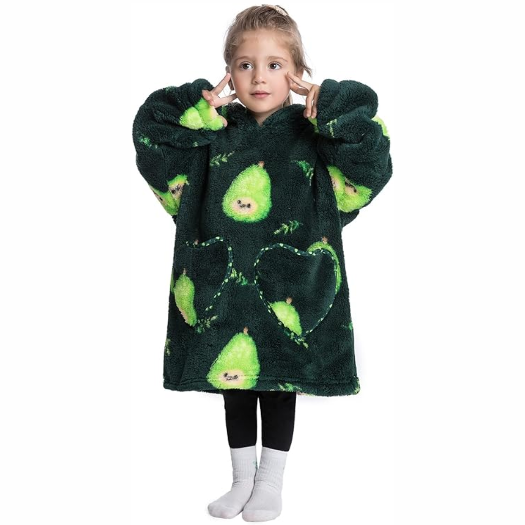 2_edab084c-6c0c-4e9f-873b-5d534fea32fc HappySnug– Schattig en comfortabel – Kinderdeken met capuchon One Size (1-3 jaar) / Avocado | Educatief Speelgoed - Afbeelding 1