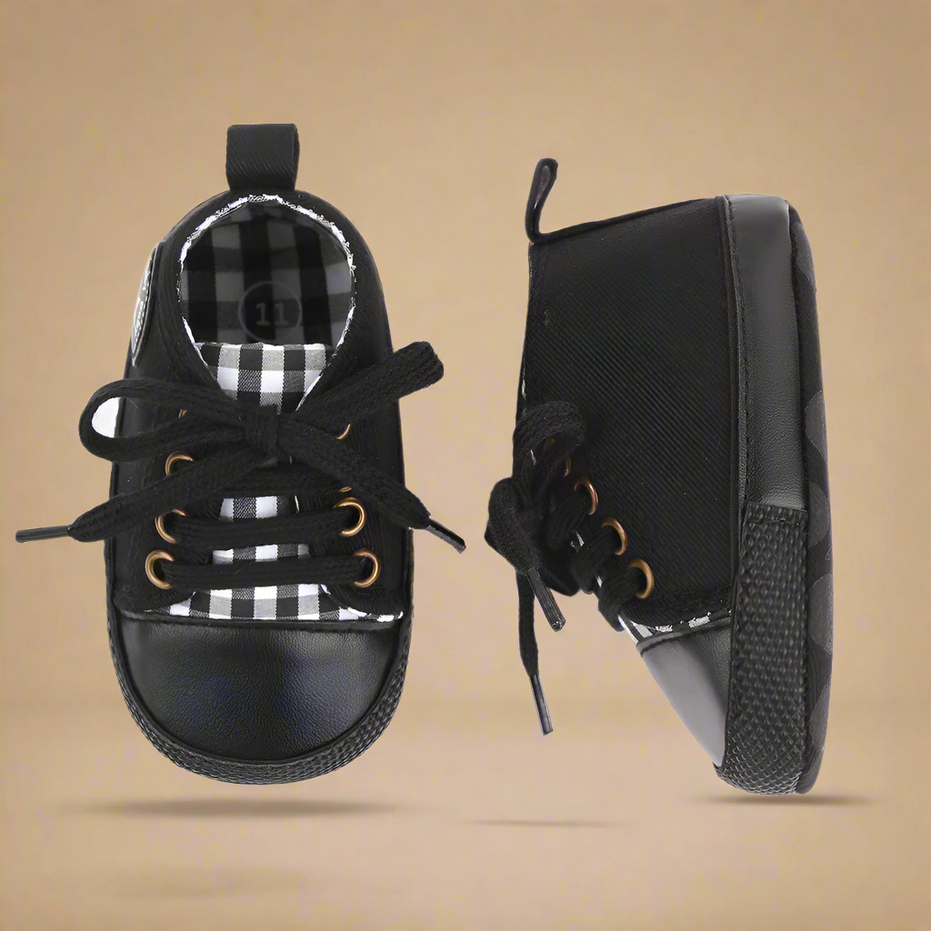 BabyStride– Ademend&Flexibel–'Eerste stapjes'Sneakers Zwart geruit leer / 13 (12–18 maanden) | Educatief Speelgoed