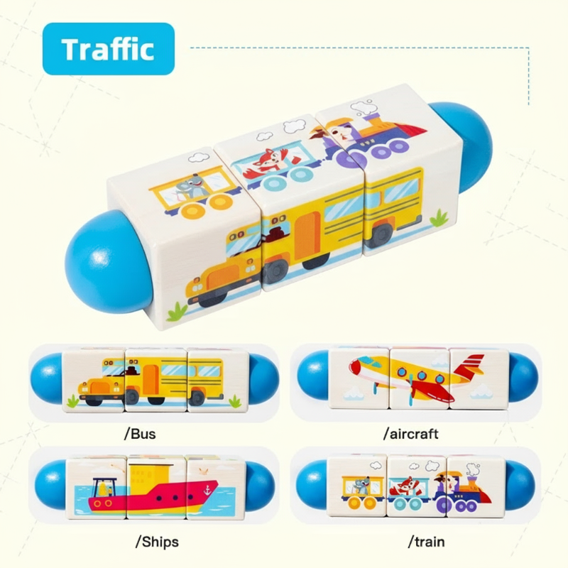 3_23589d6c-d32a-4bb9-9ce9-d11d92053866 WoodiTurn– Leerzaam&Leuk– Roterende Puzzel Voertuigen | Educatief Speelgoed - Afbeelding 1