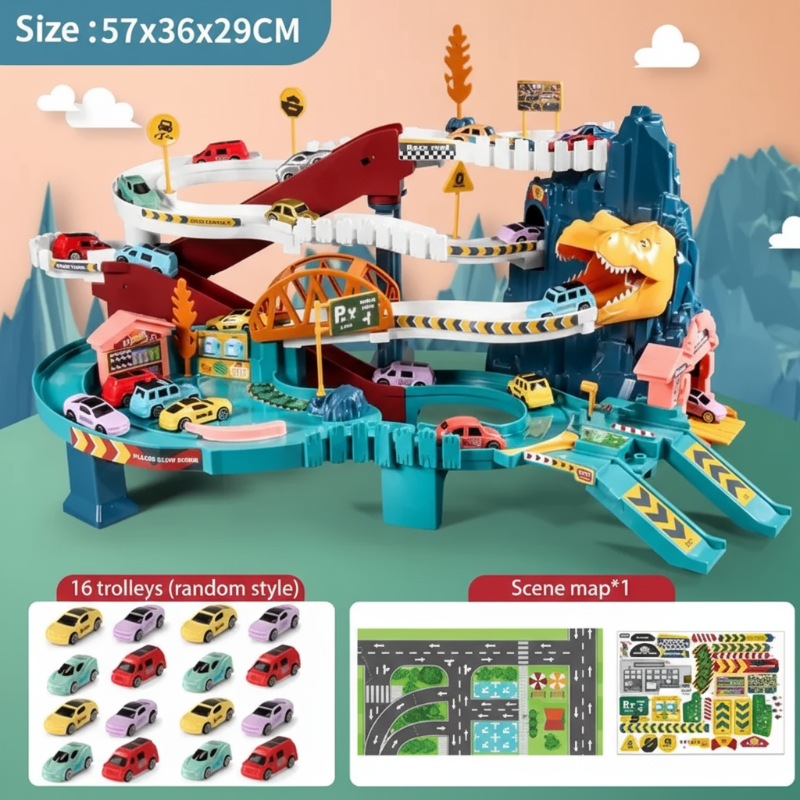 3_2bc575d7-3cb3-461e-8518-11922fa248b2 JurassicRun– Stoer&Leerzaam– Dino Racebaan met Auto’s 16 auto's | Educatief Speelgoed - Afbeelding 1