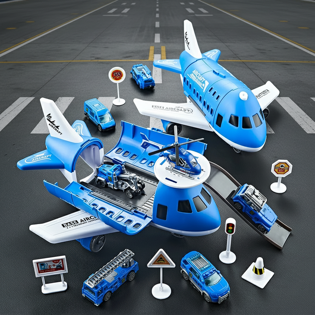 3_4504a2e9-246c-4230-8bda-8807451fad79 MiniAirBase– Interactief&Educatief– Vliegveld Speelset Met Voertuigen Blauw | Educatief Speelgoed - Afbeelding 1