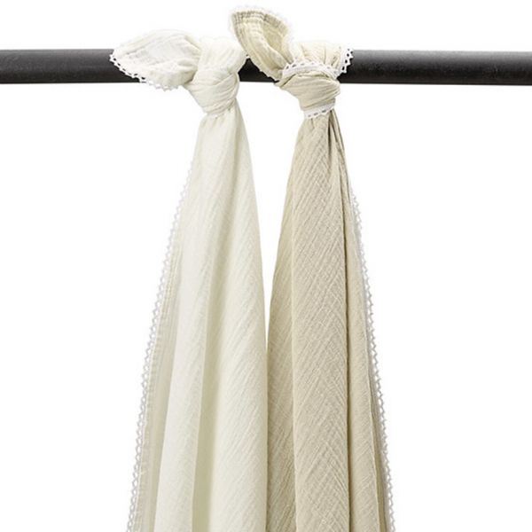 Swaddle Doek Meyco Pre Washed Kant Natural/Soft Sand 2-pack - Afbeelding 1