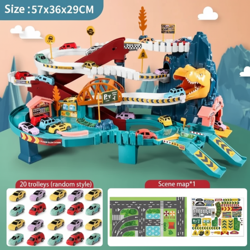 4_1e1df1e4-085b-4bac-874e-e3c2fe65bc8f JurassicRun– Stoer&Leerzaam– Dino Racebaan met Auto’s 20 auto's | Educatief Speelgoed - Afbeelding 1