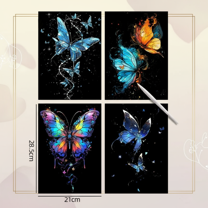 4_31317704-00bd-4591-a786-bfcac5a0020d GlowArt– Glow-in-the-dark – Kraskaarten Set Vlinder | Educatief Speelgoed - Afbeelding 1