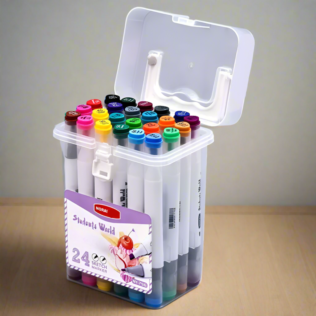 4_b363a107-c3fa-4fad-b76c-8e19bdb50e32 HighlightPro– Dubbel&Kleurrijk– Geurloze&Afwasbare Schoolstiften 24 kleuren | Educatief Speelgoed - Afbeelding 1