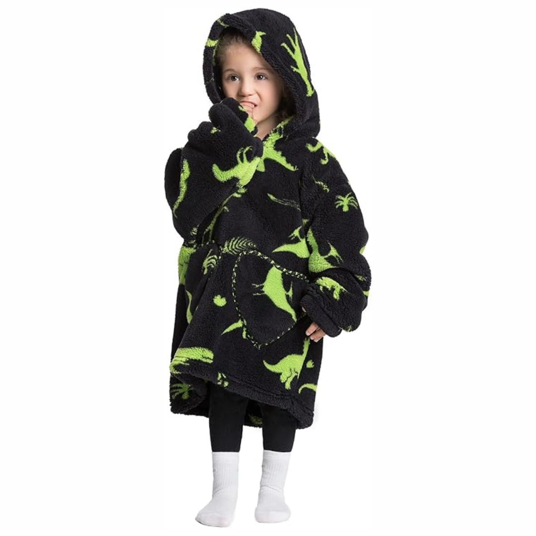 4_d943d995-fd58-4603-b843-3676175ac2a4 HappySnug– Schattig en comfortabel – Kinderdeken met capuchon One Size (1-3 jaar) / Dinosaurus | Educatief Speelgoed - Afbeelding 1