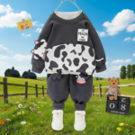 Mini Fashion™ - Warm&Zacht– Tweedelige Kinder Kleding Set Koe / 73 (3–6 maanden) | Educatief Speelgoed