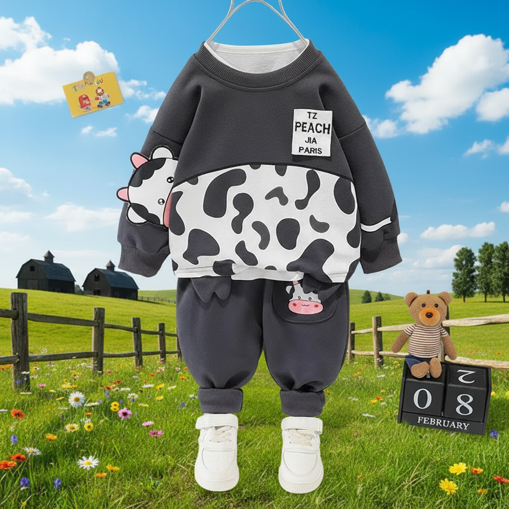 4_f9c52a8a-e37b-4d2f-893e-a96a8bb93932 Mini Fashion™ - Warm&Zacht– Tweedelige Kinder Kleding Set Koe / 73 (3–6 maanden) | Educatief Speelgoed - Afbeelding 1