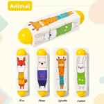 WoodiTurn– Leerzaam&Leuk– Roterende Puzzel Dieren - Geel | Educatief Speelgoed