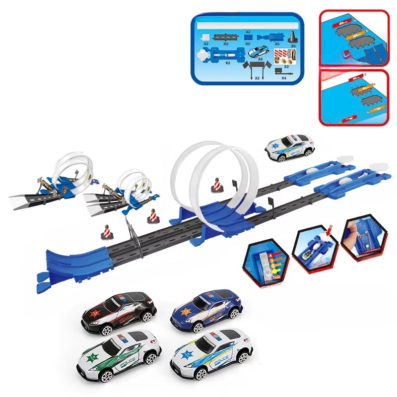 50eacbb9-c5f3-40c5-8f4a-d24a8cd9fd68 Double Race Track™ - Creatief&Leuk - Looping Racebaan Wit - Politieauto / Dubbel | Educatief Speelgoed - Afbeelding 1