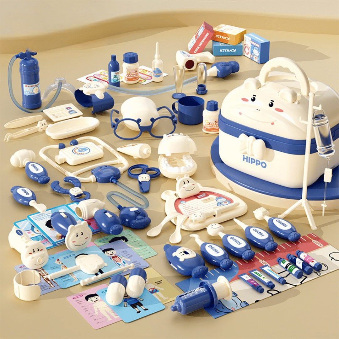 5_1affe060-f051-4a9d-8586-b3486bde77d4 Hippo Doctors Set™ - Mini Dokters in Actie - Speelgoed Doktersset 72 stuks / Blauw | Educatief Speelgoed - Afbeelding 1