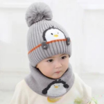 Mini Fashion™ - Schattig Pinguin Design - Kinder Muts&Sjaal Grijs / One Size | Educatief Speelgoed