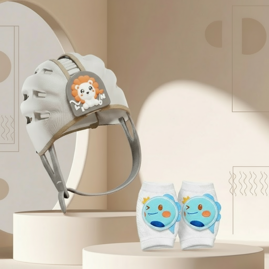 5_798ddc88-c4b6-47bb-812b-d38eec48ce71 MiniShield– Licht&Ademend– Hoofdbeschermer voor Kinderen Leeuw + 2x kniestukken | Educatief Speelgoed - Afbeelding 1