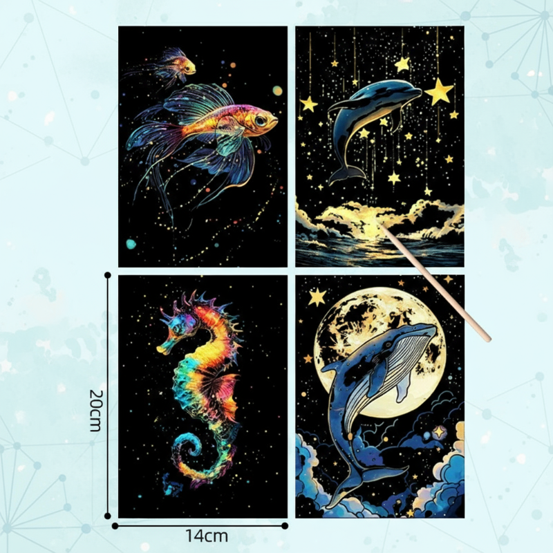 5_7d7f2607-952a-459e-9762-83c9fc4c208c GlowArt– Glow-in-the-dark – Kraskaarten Set Oceaan | Educatief Speelgoed - Afbeelding 1