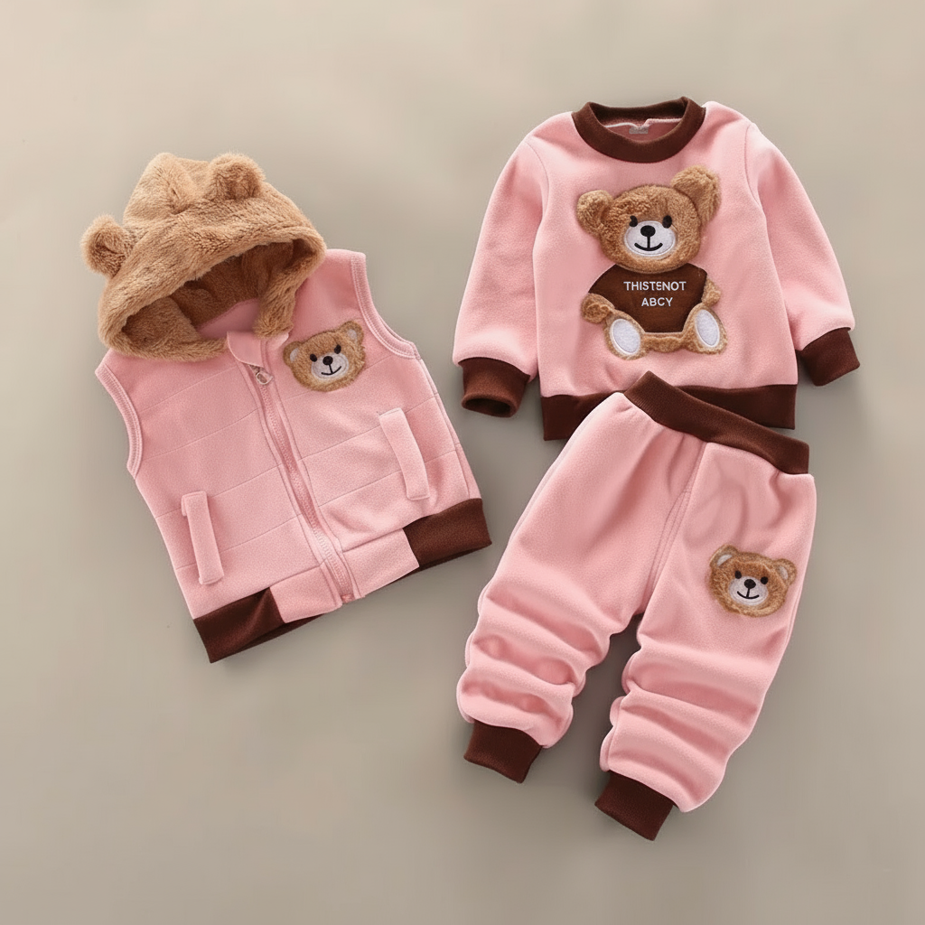5_a2a8ad0c-a8a4-43f2-b58c-6bfd801f2a5b Mini Fashion™ - Comfortabel&Warmerend– Herfst/Winter Pakje Lichtroze set met berenpatch + bodywarmer / 110 (4 jaar) | Educatief Speelgoed - Afbeelding 1